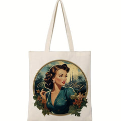 Vintage Women Pattern Canvas Shoulder Bag Lightweight All Match Shopping Bag