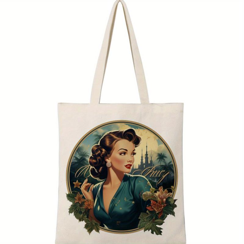 Vintage Women Pattern Canvas Shoulder Bag Lightweight All Match Shopping Bag
