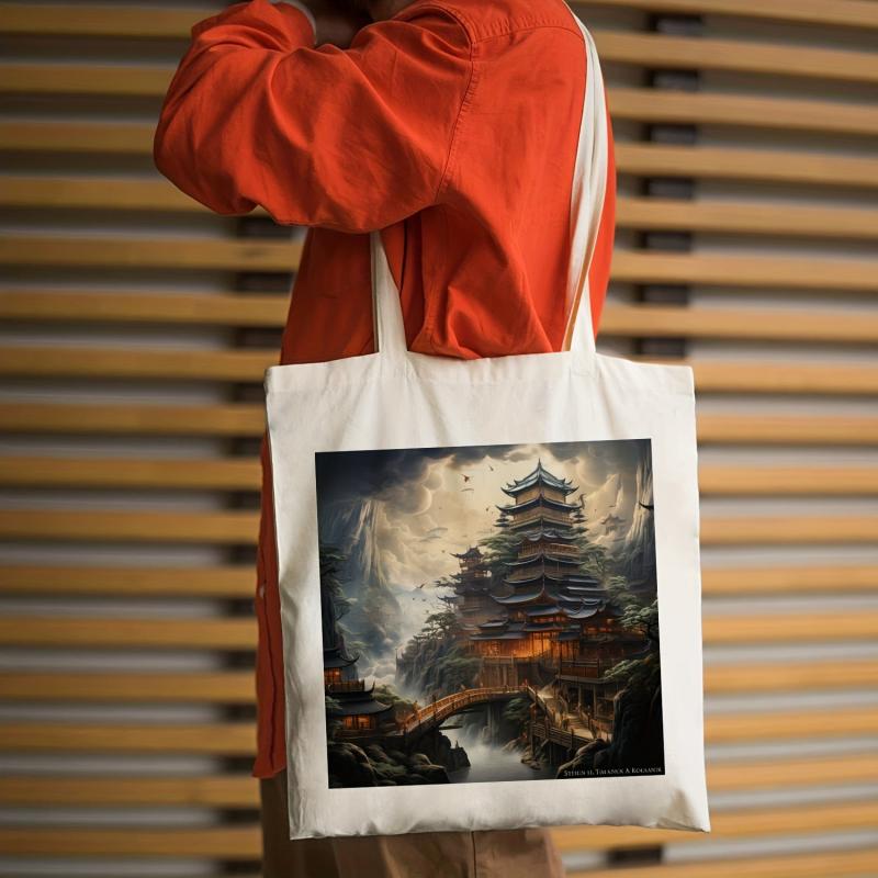 Vintage Classic Landscape Painting Print Canvas Shopping Bag