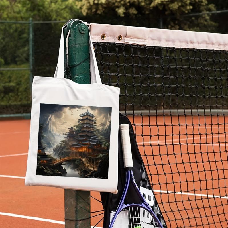 Vintage Classic Landscape Painting Print Canvas Shopping Bag