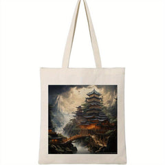Vintage Classic Landscape Painting Print Canvas Shopping Bag