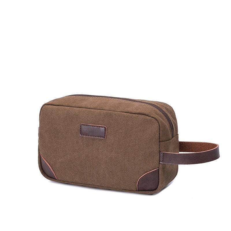 Men's Leather & Canvas Travel Toiletry Bag Dopp Kit