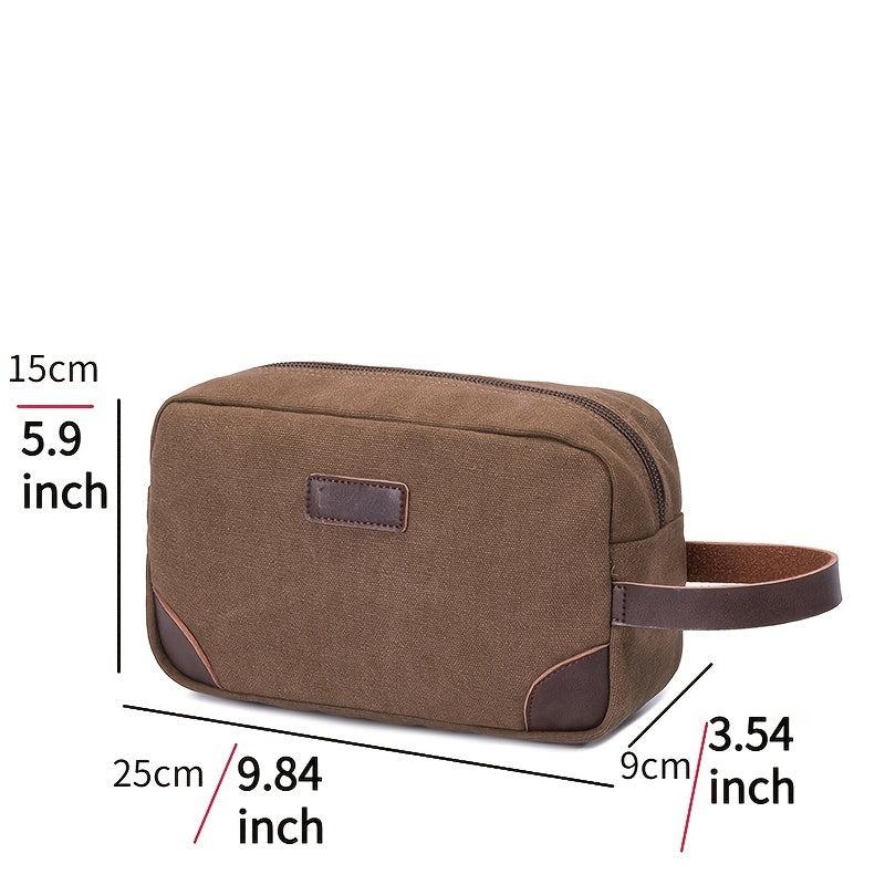 Men's Leather & Canvas Travel Toiletry Bag Dopp Kit