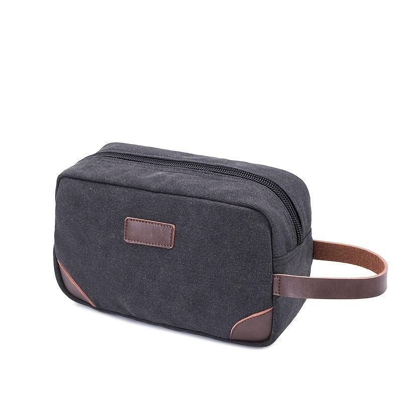 Men's Leather & Canvas Travel Toiletry Bag Dopp Kit