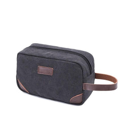 Men's Leather & Canvas Travel Toiletry Bag Dopp Kit