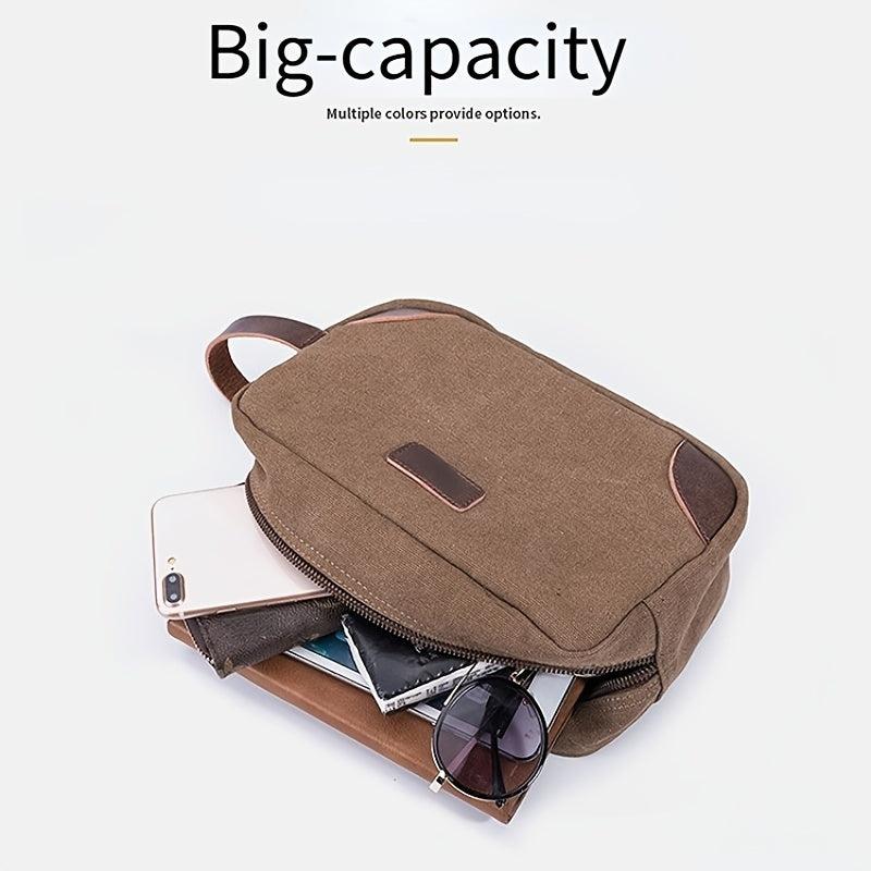 Men's Leather & Canvas Travel Toiletry Bag Dopp Kit