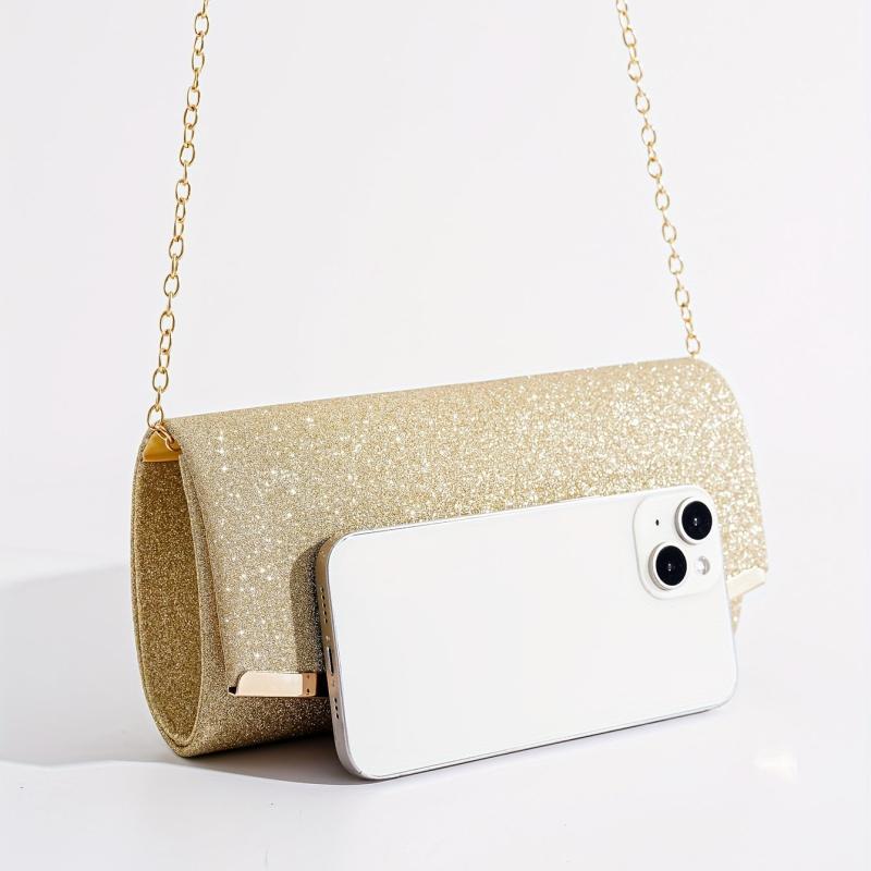 Glitter Clutch Wallet Evening Bag Chain Strap
