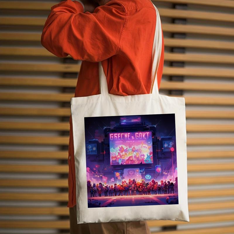 Pixel Game Pattern Canvas Bag Large Capacity Shoulder Bag