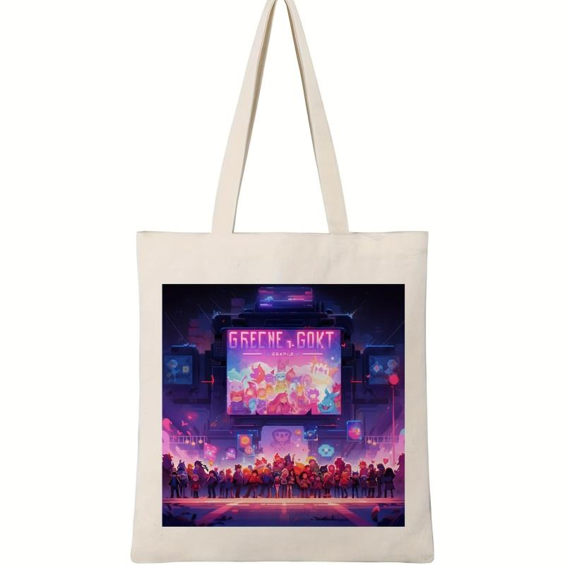 Pixel Game Pattern Canvas Bag Large Capacity Shoulder Bag