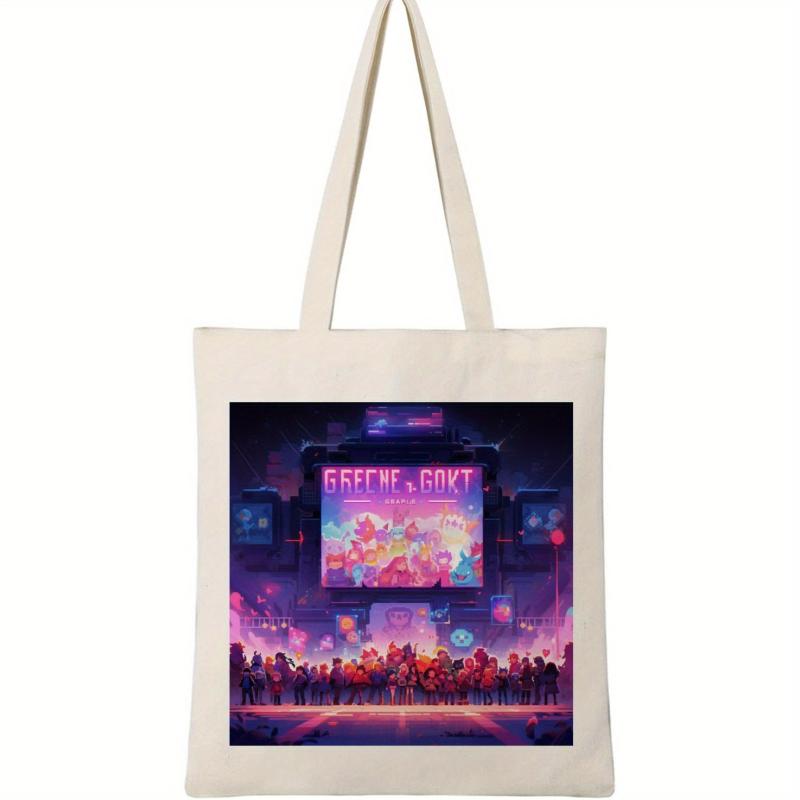 Pixel Game Pattern Canvas Bag Large Capacity Shoulder Bag