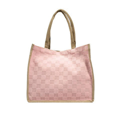 Plaid Pattern Handbag Shoulder Bag with Button Closure for Shopping