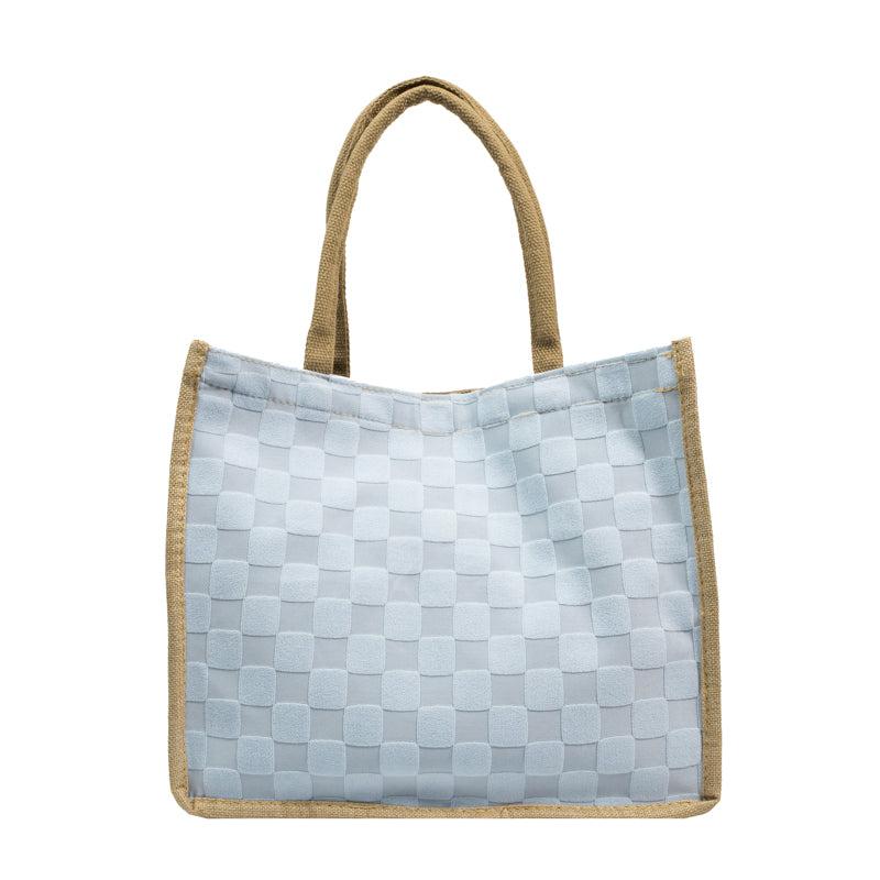 Plaid Pattern Handbag Shoulder Bag with Button Closure for Shopping