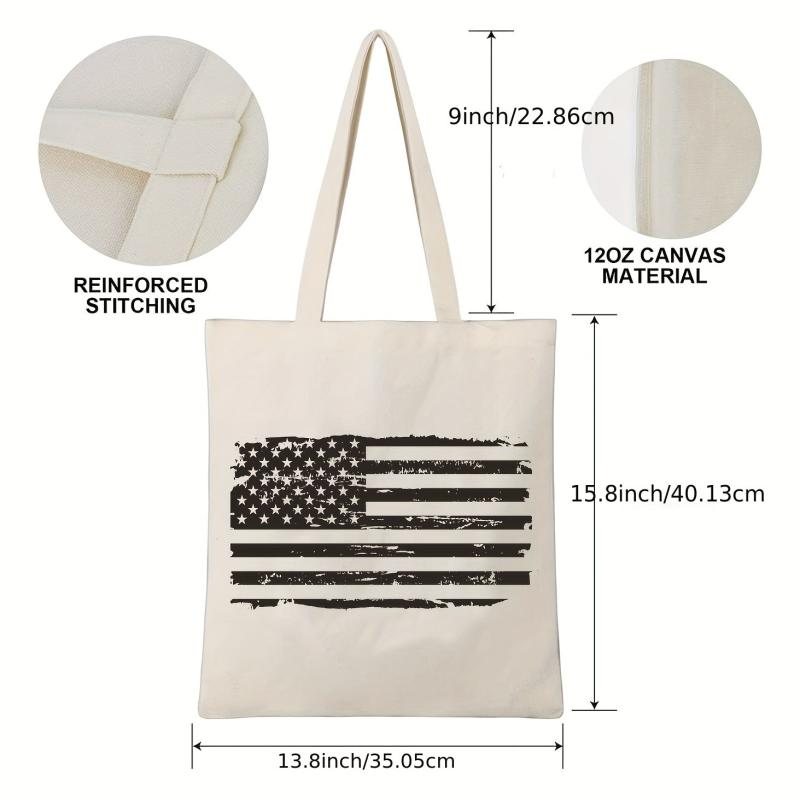 American Flag Beach Tote Large Canvas Shoulder Bag