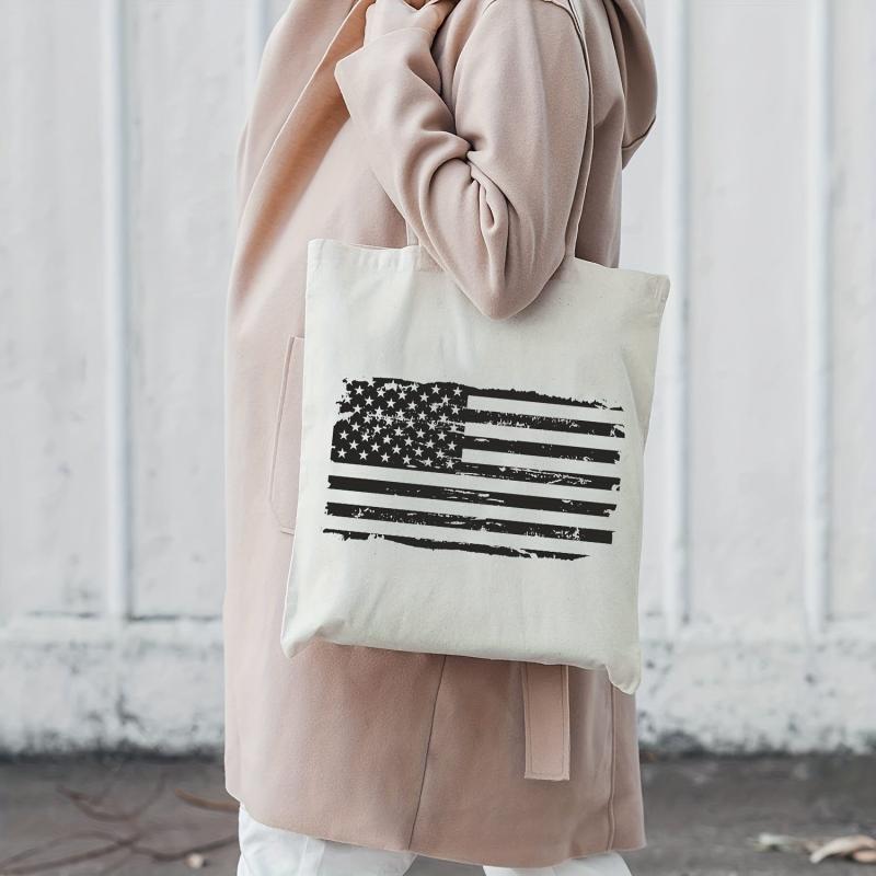 American Flag Beach Tote Large Canvas Shoulder Bag