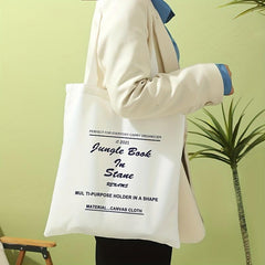 Letter Print Canvas Tote Bag Travel Beach Shoulder Bag