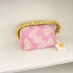 Flower Pattern Cosmetic Bag Zipper Satchel Lightweight Handbag