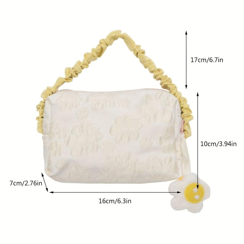 Flower Pattern Cosmetic Bag Zipper Satchel Lightweight Handbag