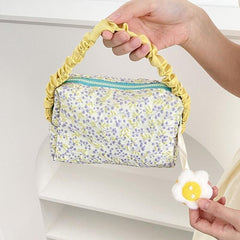 Flower Pattern Cosmetic Bag Zipper Satchel Lightweight Handbag