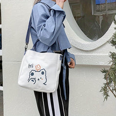 Bear Print Crossbody Bag Canvas Lightweight Handbag Classic Shoulder Bag