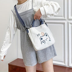 Bear Print Crossbody Bag Canvas Lightweight Handbag Classic Shoulder Bag