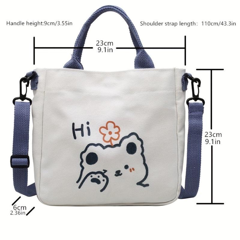 Bear Print Crossbody Bag Canvas Lightweight Handbag Classic Shoulder Bag