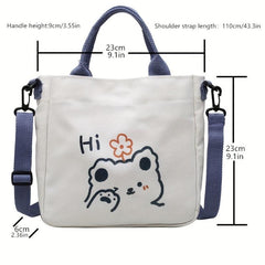 Bear Print Crossbody Bag Canvas Lightweight Handbag Classic Shoulder Bag