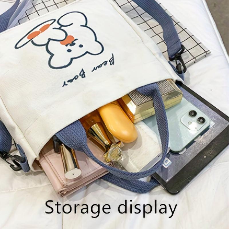 Bear Print Crossbody Bag Canvas Lightweight Handbag Classic Shoulder Bag