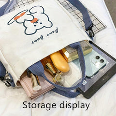 Bear Print Crossbody Bag Canvas Lightweight Handbag Classic Shoulder Bag
