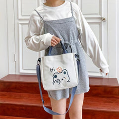 Bear Print Crossbody Bag Canvas Lightweight Handbag Classic Shoulder Bag