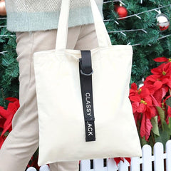 Lightweight Canvas Shoulder Bag With Letter Print Strap