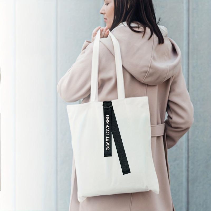 Lightweight Canvas Shoulder Bag With Letter Print Strap
