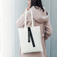 Lightweight Canvas Shoulder Bag With Letter Print Strap