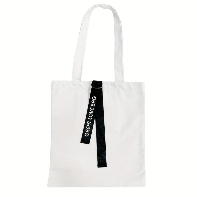 Lightweight Canvas Shoulder Bag With Letter Print Strap