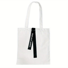 Lightweight Canvas Shoulder Bag With Letter Print Strap