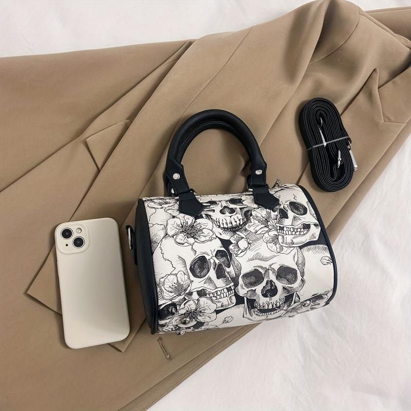 Flower Skull Print Handbag Halloween Party Ghost Boston Bag