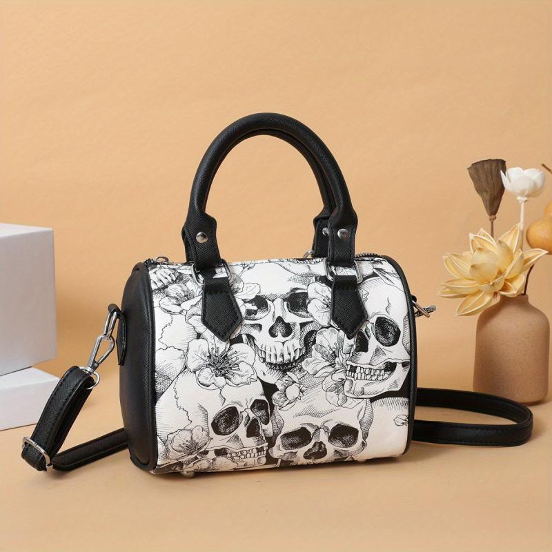 Flower Skull Print Handbag Halloween Party Ghost Boston Bag