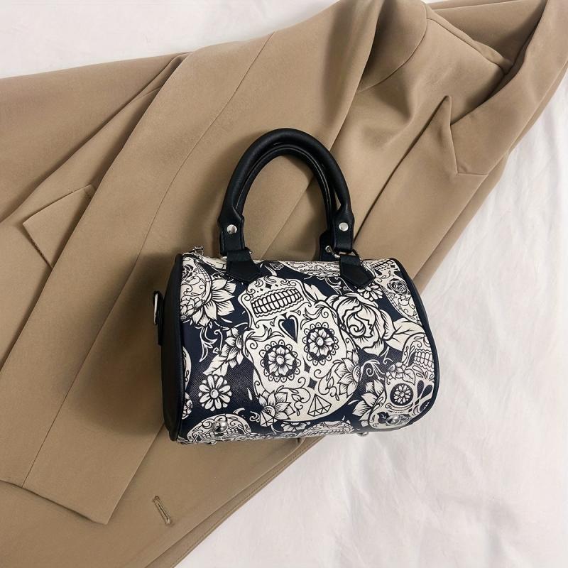 Flower Skull Print Handbag Halloween Party Ghost Boston Bag