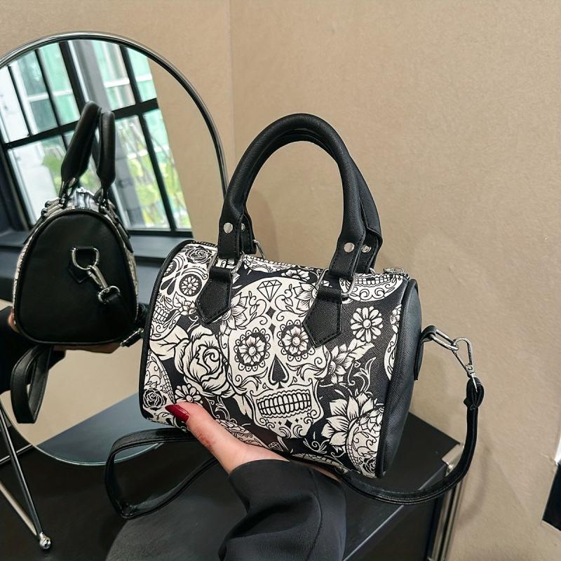 Flower Skull Print Handbag Halloween Party Ghost Boston Bag