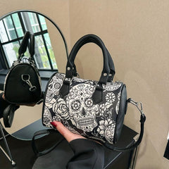Flower Skull Print Handbag Halloween Party Ghost Boston Bag