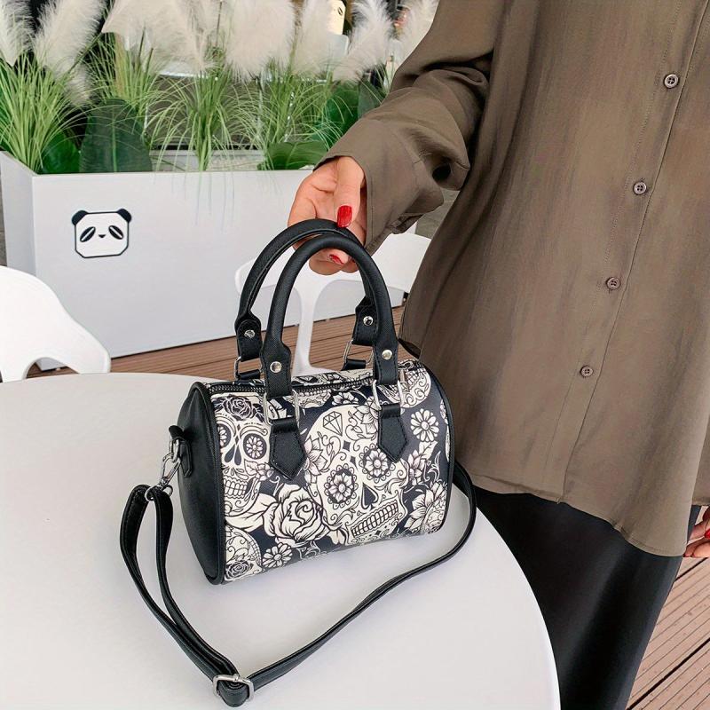 Flower Skull Print Handbag Halloween Party Ghost Boston Bag
