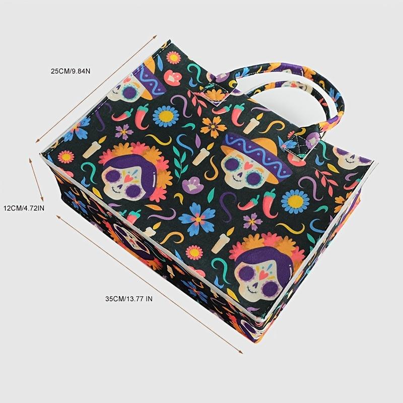 Halloween Felt Tote Bag Pumpkin Ghost Skull Print Handbag