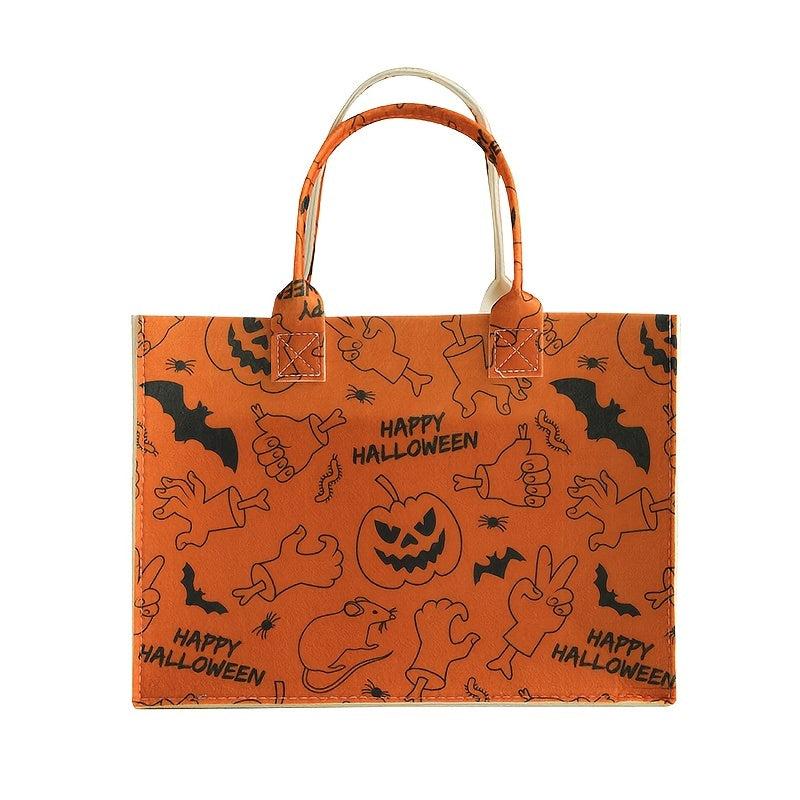 Halloween Felt Tote Bag Pumpkin Ghost Skull Print Handbag