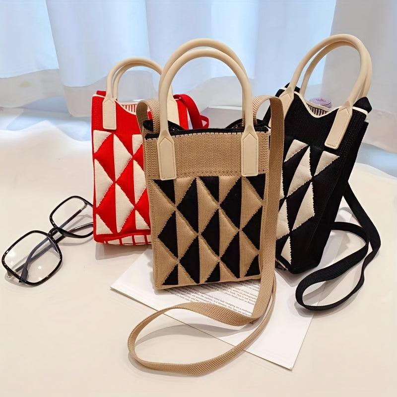 Colorblock Crochet Crossbody Bag Women's Shoulder Purse