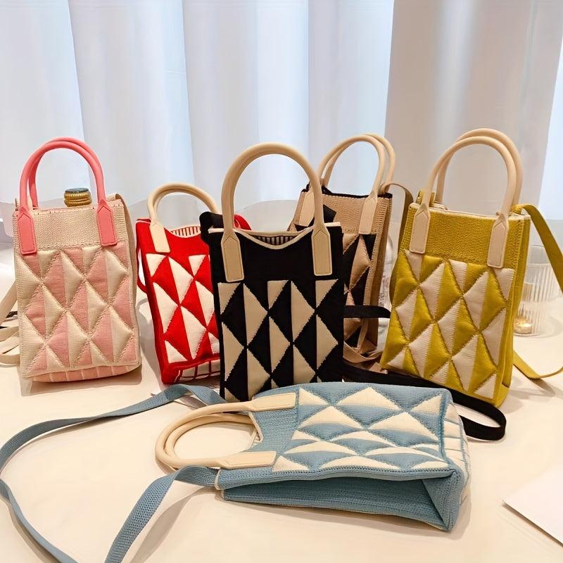 Colorblock Crochet Crossbody Bag Women's Shoulder Purse