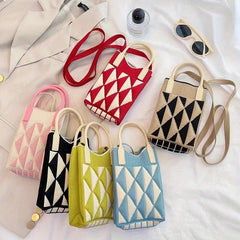 Colorblock Crochet Crossbody Bag Women's Shoulder Purse