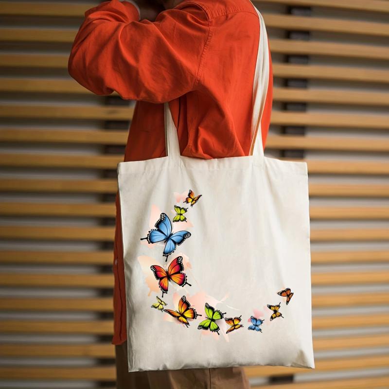 Butterfly Pattern Canvas Shoulder Bag Lightweight Shopper Storage Bag