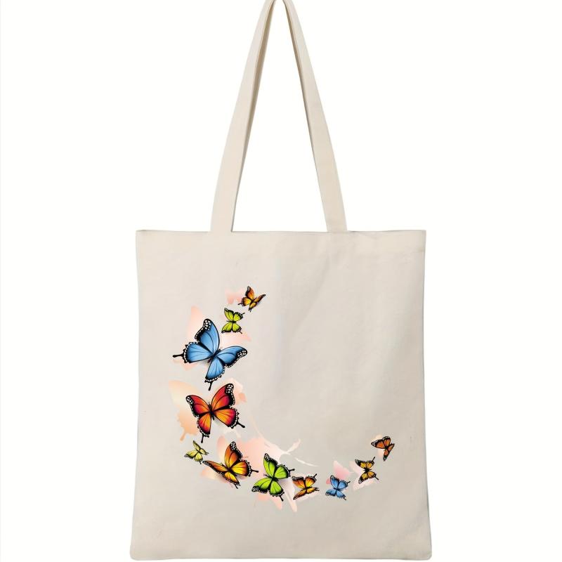 Butterfly Pattern Canvas Shoulder Bag Lightweight Shopper Storage Bag