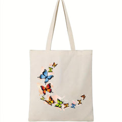 Butterfly Pattern Canvas Shoulder Bag Lightweight Shopper Storage Bag