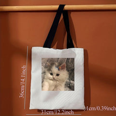 Cat Selfie Photo Canvas Tote Bag Large Capacity Shoulder Bag