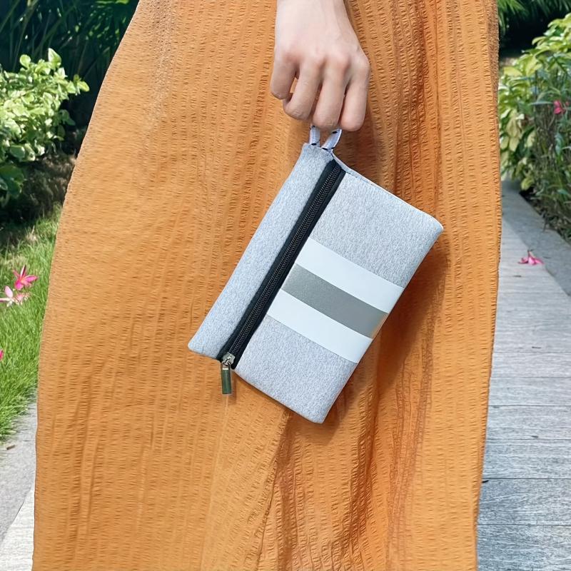 Striped Pattern Clutch Wallet Zipper Purse Lightweight Square Pouch